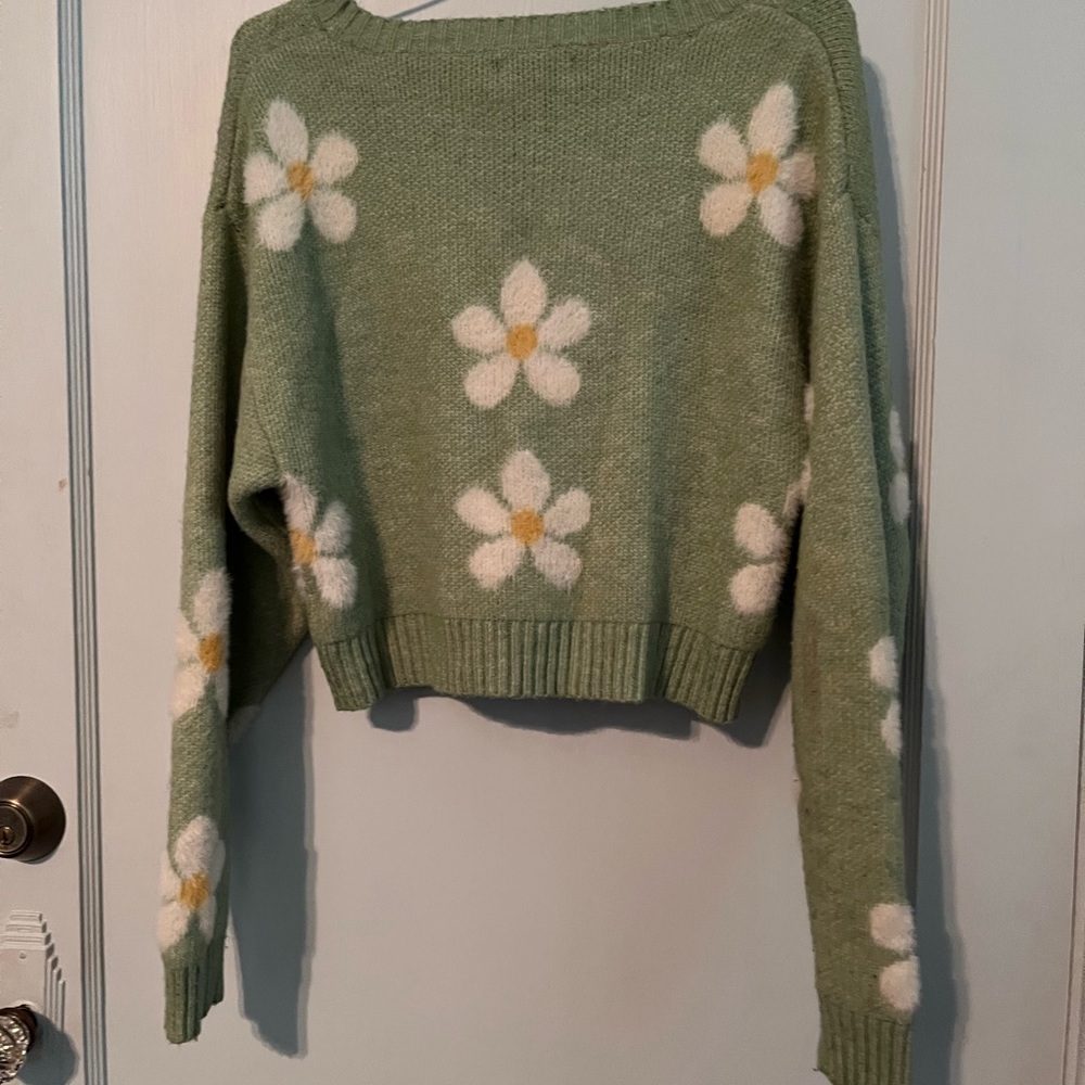 Soft Green Sweater with Daisies🌼
